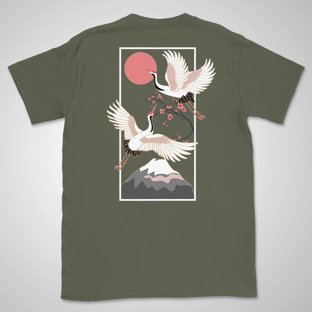 Cranes Over Fuji | back print ❀ T-shirt