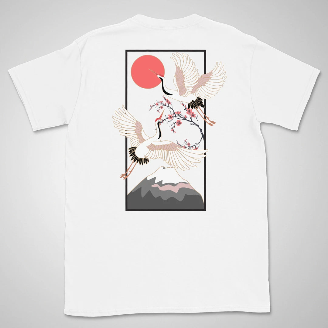 Cranes Over Fuji | back print ❀ T-shirt