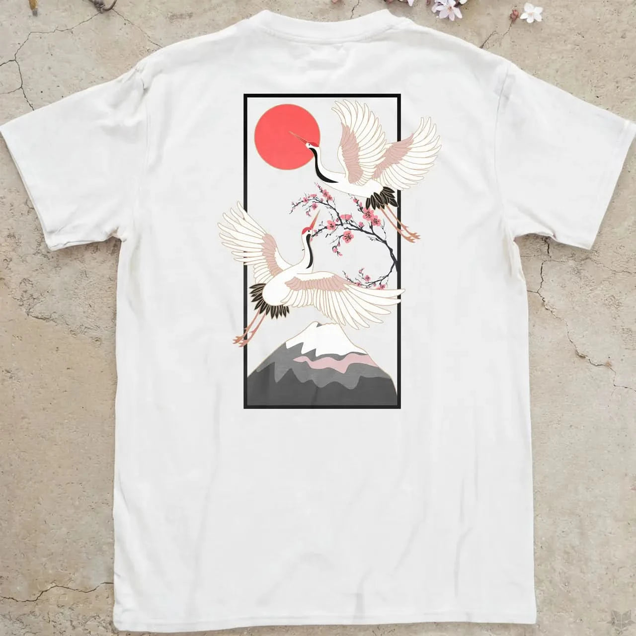 Cranes Over Fuji | back print ❀ T-shirt